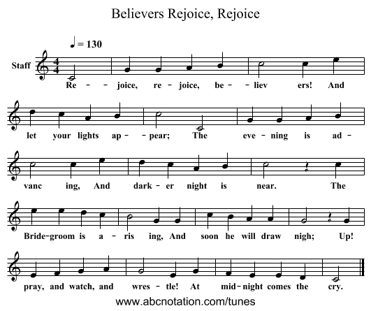 Rejoice, Rejoice, Believers - staff notation