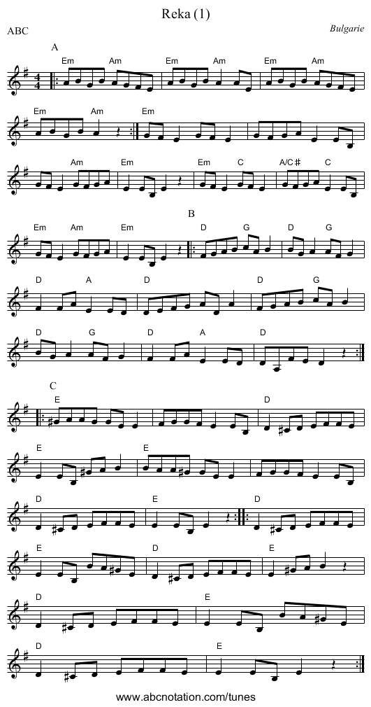 Reka (1) - staff notation