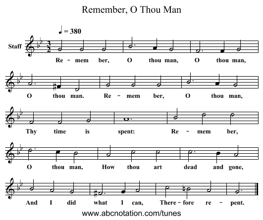 Remember, O Thou Man - staff notation