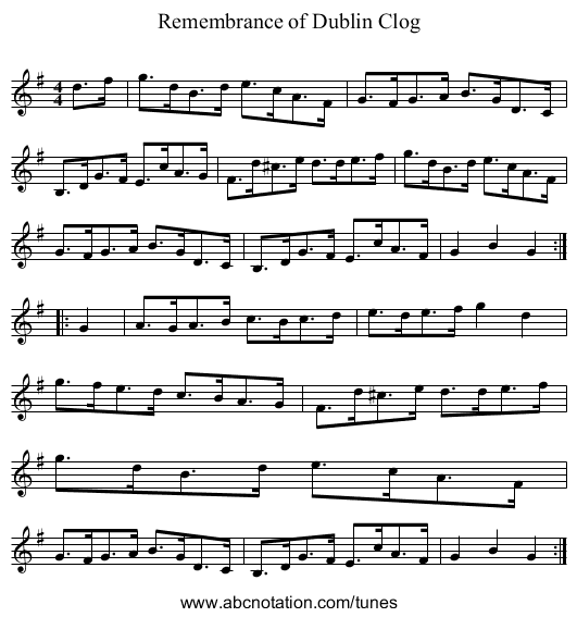 Remembrance of Dublin Clog - staff notation