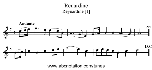 Renardine - staff notation