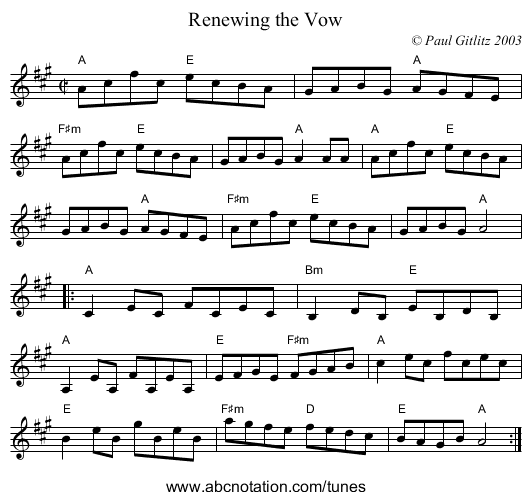 Renewing the Vow - staff notation