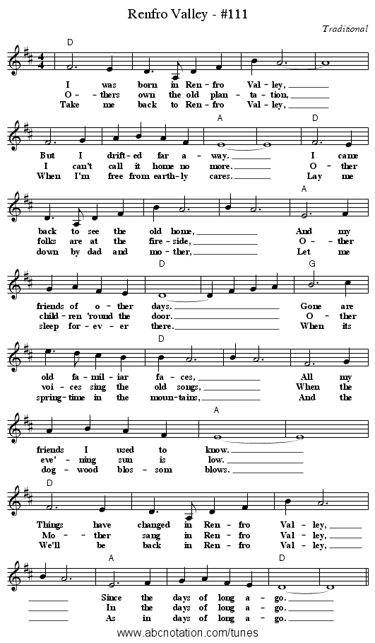 Renfro Valley - #111 - staff notation