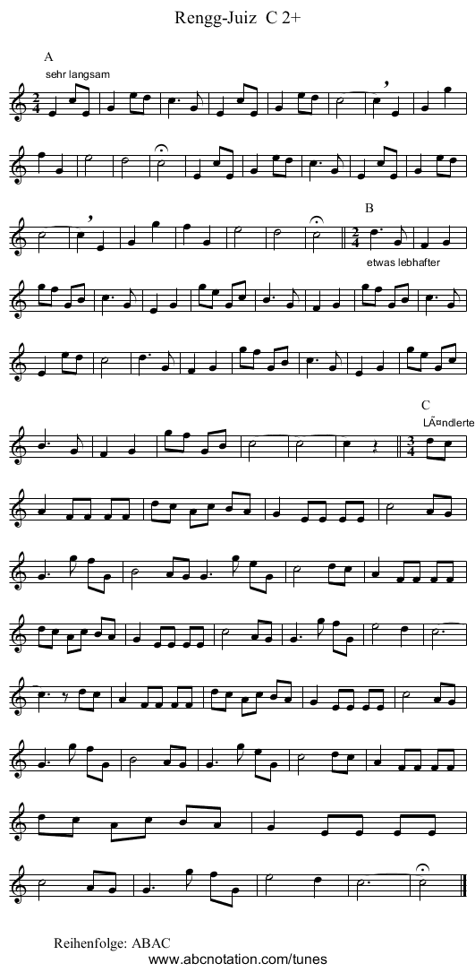 Rengg-Juiz C 2+ - staff notation
