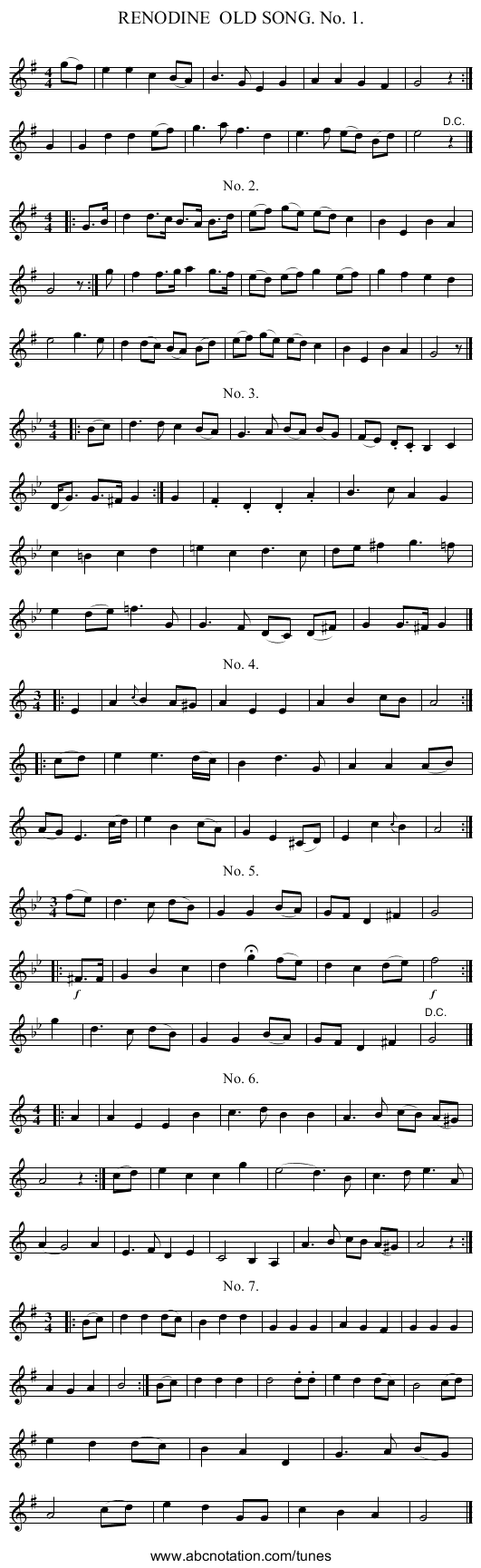 RENODINE OLD SONG. No. 1. - staff notation