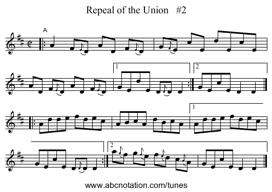 Repeal of the Union   #2 - staff notation