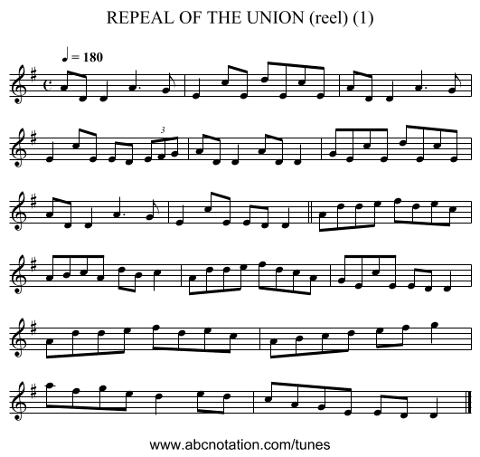 REPEAL OF THE UNION (reel) (1) - staff notation