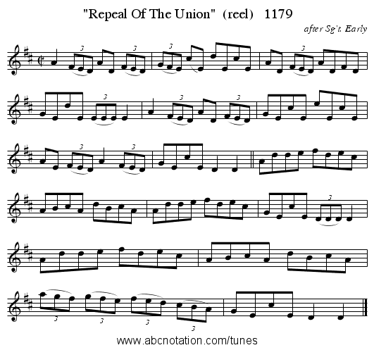 Repeal Of The Union  (reel)   1179 - staff notation