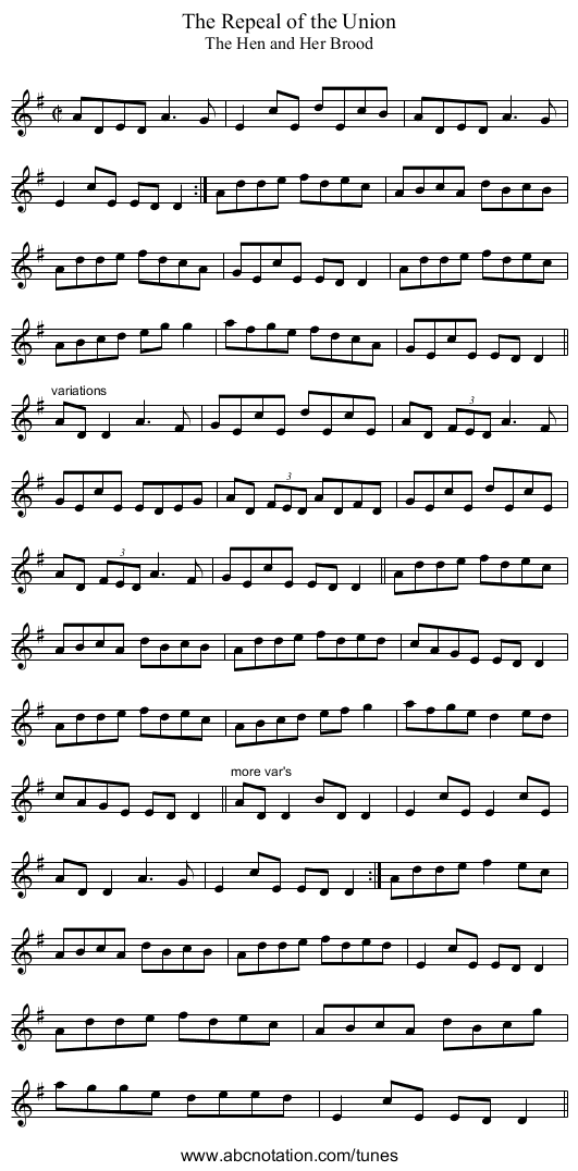 Repeal of the Union, The - staff notation