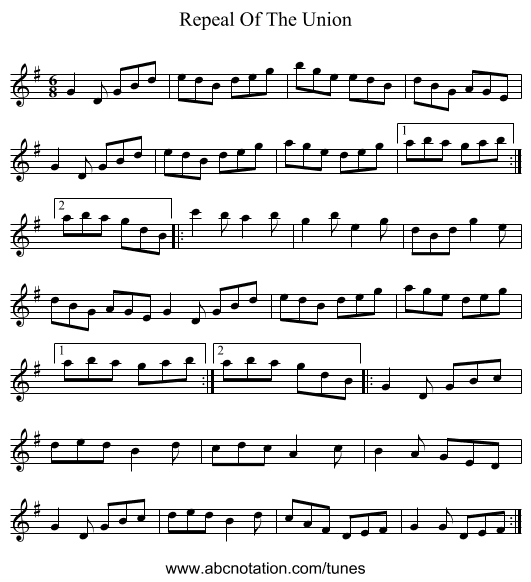 Repeal Of The Union - staff notation