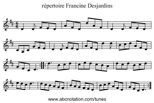 r&eacute;pertoire Francine Desjardins - staff notation