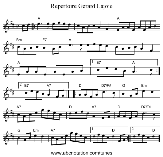 Repertoire Gerard Lajoie - staff notation
