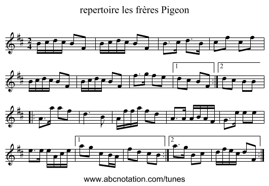 repertoire les frères Pigeon - staff notation