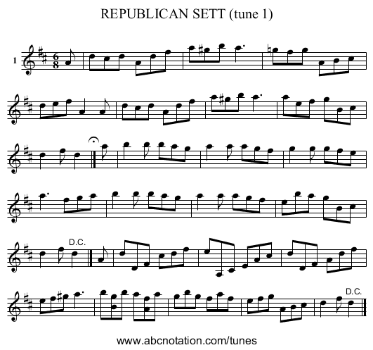 REPUBLICAN SETT (tune 1) - staff notation