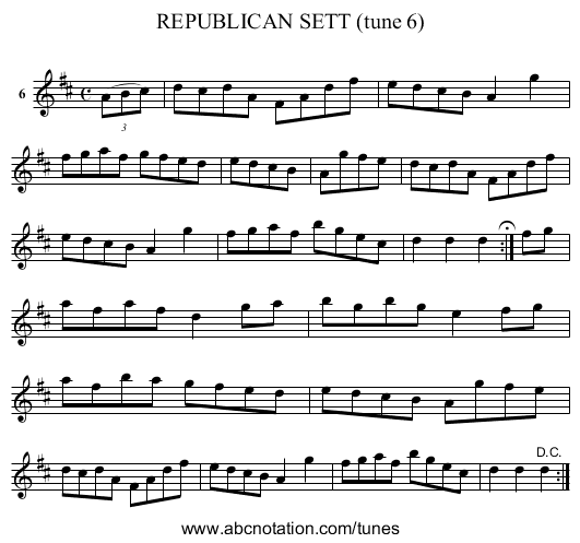 REPUBLICAN SETT (tune 6) - staff notation