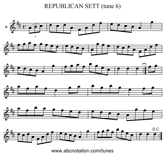 REPUBLICAN SETT (tune 6) - staff notation