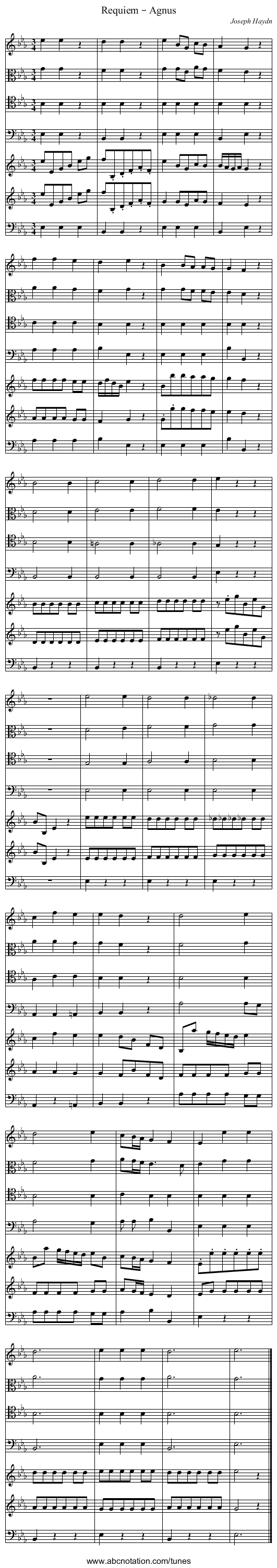 Requiem – Agnus - staff notation