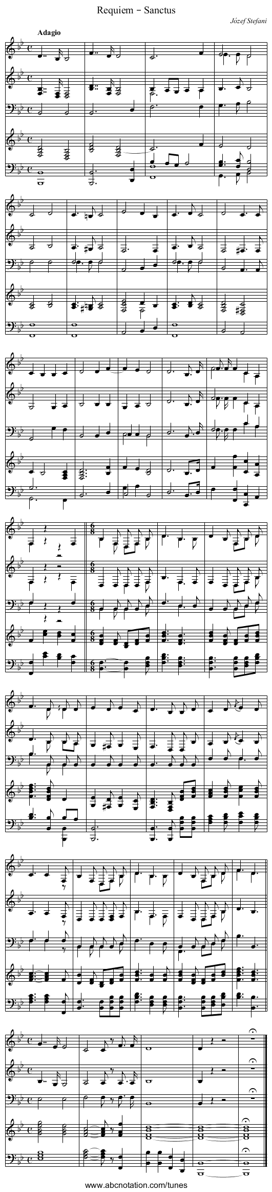 Requiem – Sanctus - staff notation