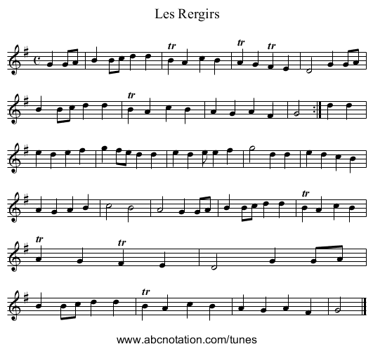 Rergirs, Les - staff notation