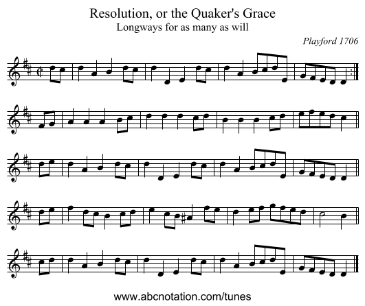 Resolution, or the Quaker's Grace - staff notation