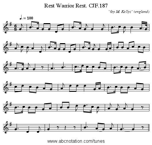 Rest Warrior Rest. CJF.187 - staff notation