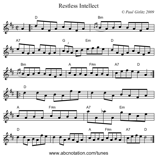 Restless Intellect - staff notation