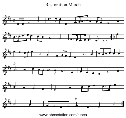 Restoration March - staff notation