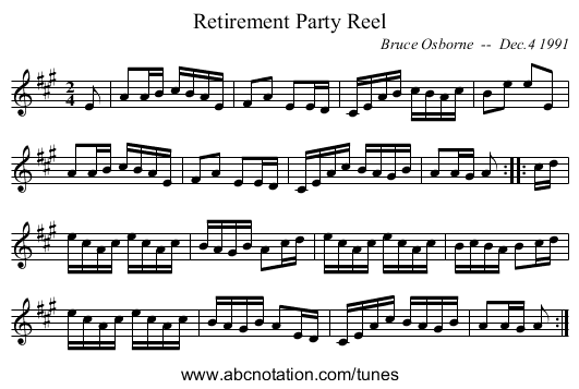 Retirement Party Reel - staff notation