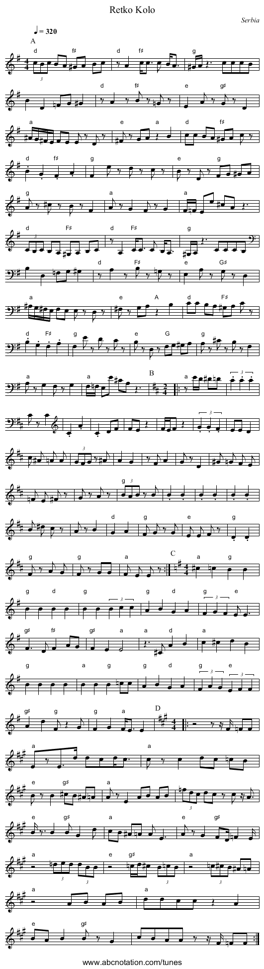 Retko Kolo - staff notation