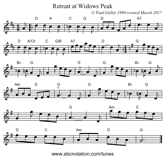 Retreat at Widows Peak - staff notation