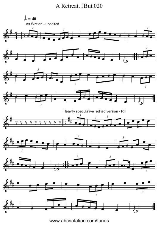Retreat. JBut.020, A - staff notation