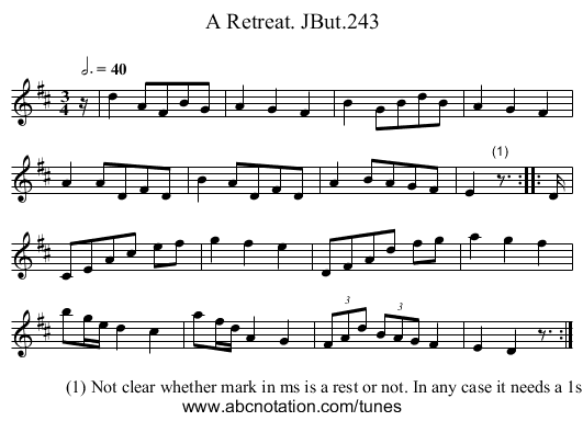 Retreat. JBut.243, A - staff notation