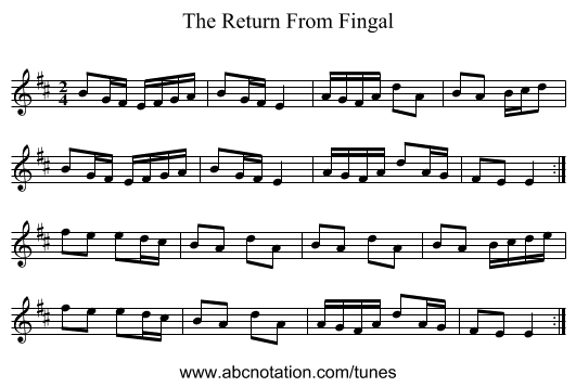 Return From Fingal, The - staff notation