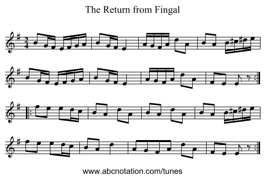 Return from Fingal, The - staff notation