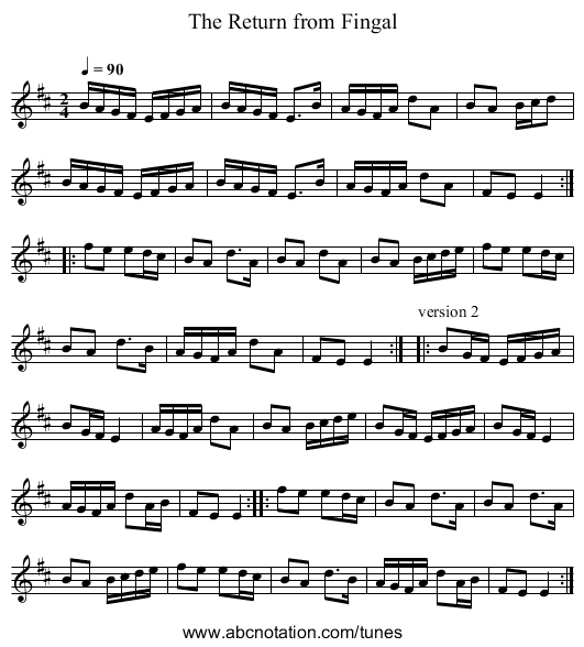 Return from Fingal, The - staff notation