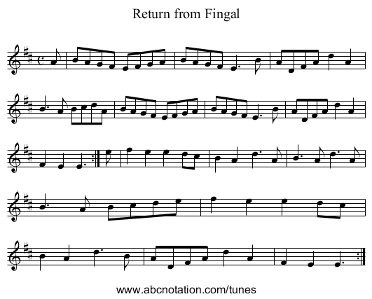 Return from Fingal - staff notation