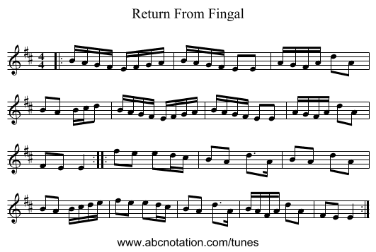 Return From Fingal - staff notation