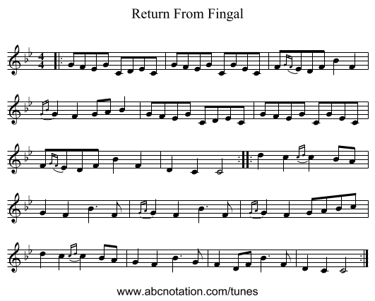 Return From Fingal - staff notation