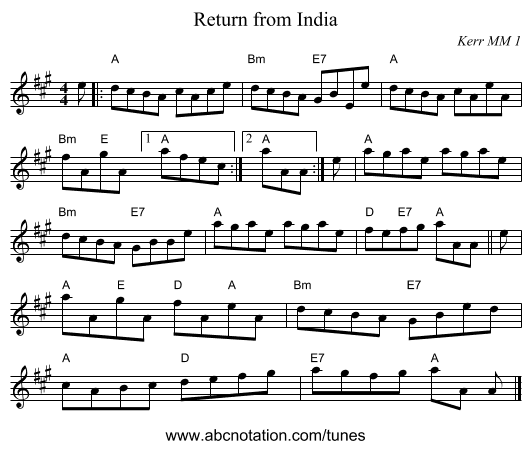 Return from India - staff notation