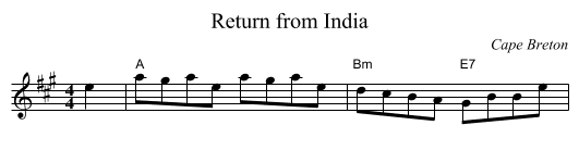 Return from India - staff notation