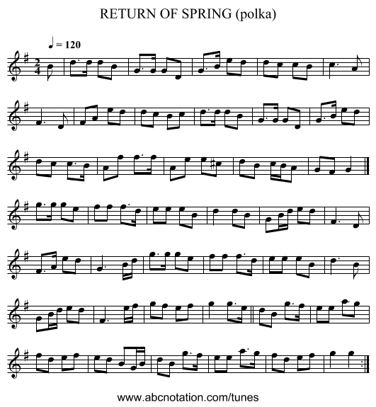 RETURN OF SPRING (polka) - staff notation