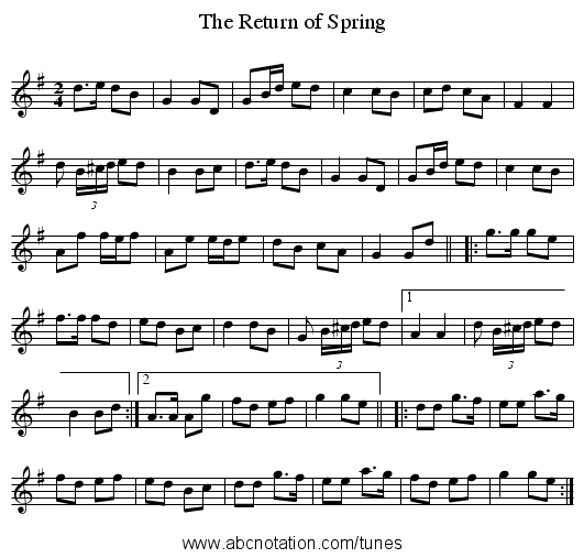 Return of Spring, The - staff notation