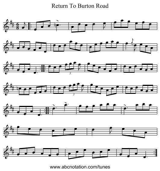 Return To Burton Road - staff notation