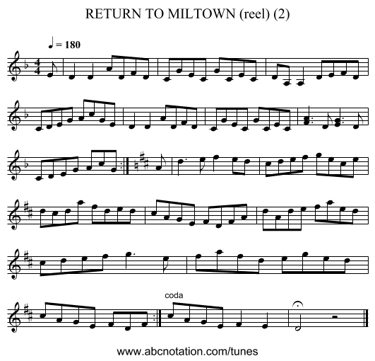 RETURN TO MILTOWN (reel) (2) - staff notation