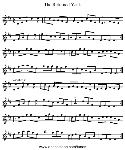 Returned Yank, The - staff notation