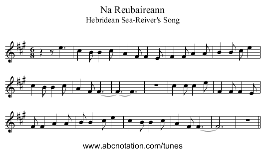 Reubaireann, Na - staff notation