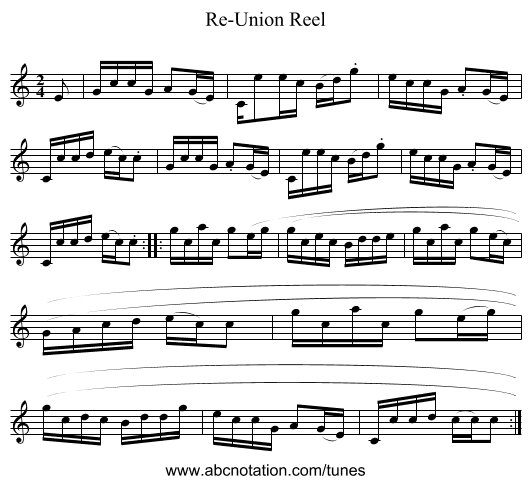 Re-Union Reel - staff notation
