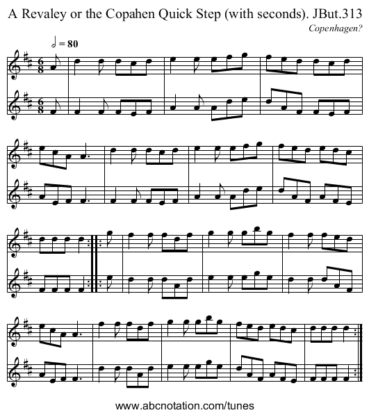Revaley or the Copahen Quick Step (with seconds). JBut.313, A - staff notation