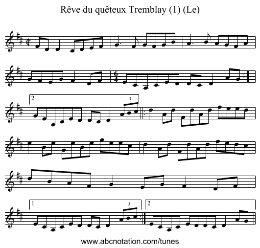 Rêve du quêteux Tremblay (1) (Le) - staff notation