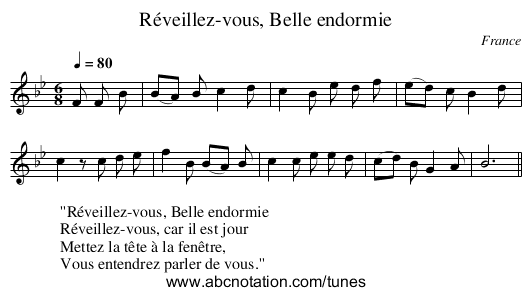 Réveillez-vous, Belle endormie - staff notation